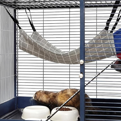 Jetec 2 Pack Cat Hammock for Cage, Catio Accessories Reversible Soft Cats Bed with Adjustable Straps and Hooks Double-Sided Linen and Fleece Hanging Hammock for Cats, Kitten(Cat and Plaid,L)