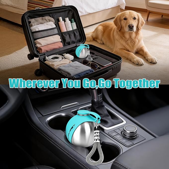Portable Dog Water Bottle 10oz Stainless Steel Travel Dog Water Dispenser with Bowl No-Spill Puppy Water Bottle for Walking Hiking Small Dog Water Bottle