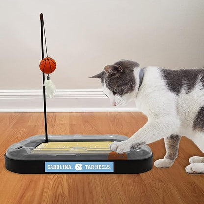 Pets First 6-in-1 Tar Heels Cat Toy - Reversible Cardboard Scratcher, Cat Ball, Bell, Wand, Plush Basketball - Catnip-Filled (UNC-5017-BB)