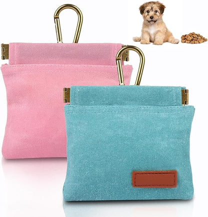 2Pcs Dog Treat Pouches for Pet Training, Hand Free Puppy Dogs Treat Bag with Carabiner, Portable Auto Closing Pet Dog Walking Bag for Travel or Outdoor Use, Pets Feed Snack Reward Pocket- Pink, Green
