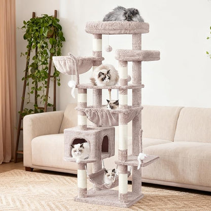 Cat Tree, Cat Tower for Large Cats with 2 Big Platforms, 2 Baskets, condo and Toys, 63" Cat Scratching Posts for Indoor Cats, Muchroom GCT020MU