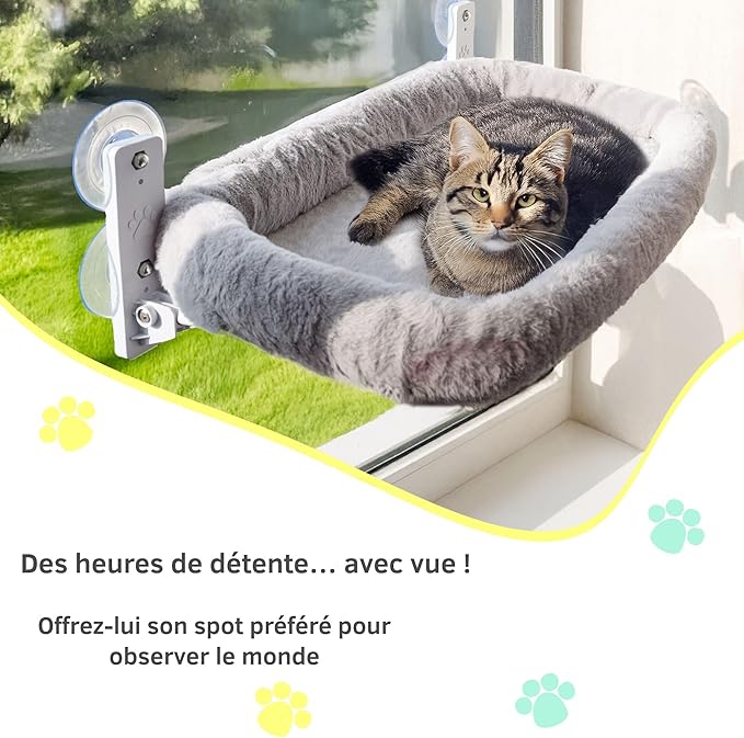 Cat Window Perch with Washable Cushion & Strong Suction – Stable & Cozy Cat Hammock for Window (Holds up to 40 lbs) – Durable Window Bed for Indoor Cats