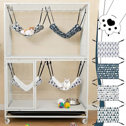 4 Pcs Cat Hammock for Cage Winter Cat Bed Hanging Reversible Hammock Warming Soft ferret Bed Catio Accessories Double Side 20In with Adjustable Straps and Metal Hooks for Kitten Ferret Small Animal