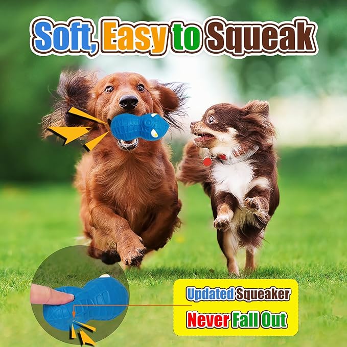 Squeaky Dog Toys for Small Dogs- Natural Latex Squeaky Dog Balls for Puppies & Mini Dogs | Soft, Safe & Interactive, Chew Toys Peanut | Indoor & Outdoor Fetch Play