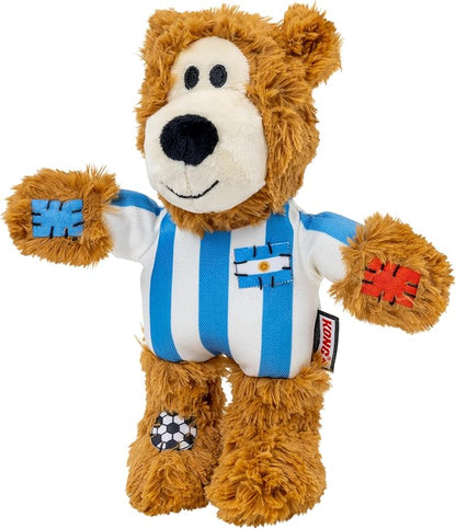 KONG Wild Knots Bear Soccer Player Dog Toy – Argentina – National Team Jersey Inspired – International Tournament Edition – Plush Rope Toy with Squeaker, Medium/Large