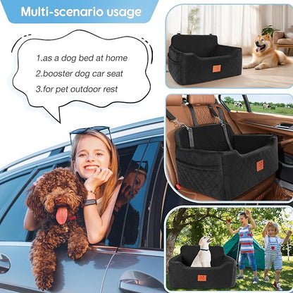 GL GLENSLAVE Dog Car Seat for Medium/Large Dogs,Pet Booster Car Seats for Under 50lbs or 2 Small Dogs, Detachable and Washable Pet Bed,Multi-Functional Travel Dog Bed(Black)