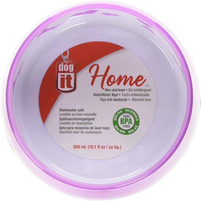 Dogit Non-Skid Dog Food and Water Bowl, Pink – BPA-Free Dish with Cute Hearts and Bones Design, Dishwasher Safe Pet Bowl, 4.9” Diameter, 10.1 fl. oz. Capacity – Durable & Stylish Bowl