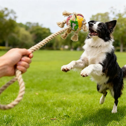 Indestructible Bear Dog Rope Toy with Rope for Aggressive Chewers, Tug of War Dog Toy Durable Chew-Resistant Interactive Ball for All Breeds (Tug Ball)