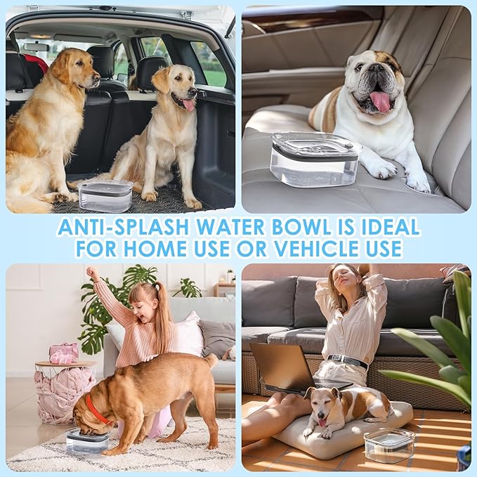 AONKEY 3L Dog Water Bowl No Spill, 101oz Large Spill Proof Dog Bowl Reduce Refill, Anti Splash No Mess Dispenser Dripless Slow Drinking Water Bowl for Sloppy Messy Drinkers (Gray)