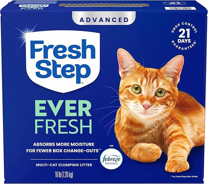 Fresh Step Advanced Ever Fresh Multi Cat Clumping Cat Litter with Febreze Freshness, Low Dust, Odor Control with Ammonia Block Tech, Compatible in Automatic Litter Boxes, 32 lb. (2 x 16 lb.)