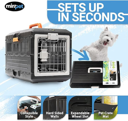 Pet Carrier & Crate, 21.5"L x 12"W x 14"H - Collapsible for Small Cats and Dogs, Portable Hard Plastic Wall Kennel for Indoor/Outdoor Use
