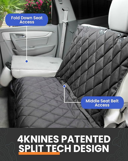 4Knines Dog Seat Cover for Back Seat, Heavy Duty Waterproof Rear Seat Protector for Large Trucks, SUVs, Cars -Fits 60/40 Split Bench with Middle Seat Belt, Non-Slip Backseat Cover (Extra Large, Black)