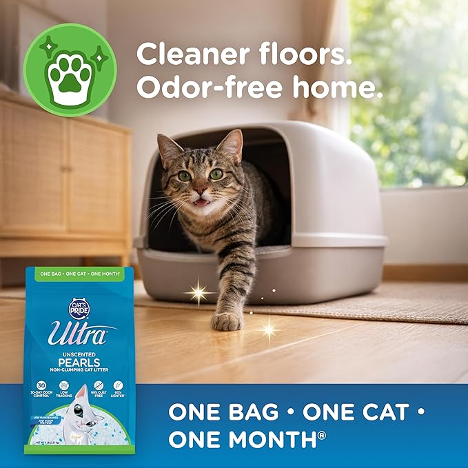 Ultra Pearls Cat Litter - 99.9% Dust Free, Low Tracking, Soft on Paws, Fragrance Free - 5 Lbs.
