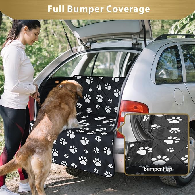 F-color SUV Cargo Liner for Dogs, Upgraded Extra Large Water Resistant Pet Cargo Cover Dog Seat Cover Mat for SUV Sedans Vans with Bumper Flap for Full-Size SUVs Vans, Paw Print