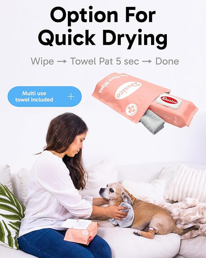 Dusico® Pet Glove Wipes with Microfiber Towel (20 Pack) Unscented – Chlorhexidine Dog Wipes – Oil-Free & Aloe-Free Hypoallergenic Cat Grooming Gloves. Deodorizing Formula with Cucumber & Chamomile