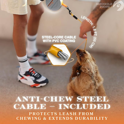 Snuggle Paws Retractable Dog Leash 16ft Heavy-Duty – All-in-One Leash with LED Flashlight, Poop Bag Holder & Chew-Proof Steel Cable Extension – Tangle-Free Design for Small to Large Dogs up to 66 lbs