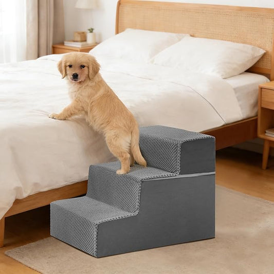 3-Step Dog Stairs for Small Dogs and Cats, 14in H Dog Steps for Couch, Sofa, Chair, Non-Slip Sturdy Pet Steps, Pet Ramp for High Bed Indoor