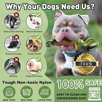 Squeaky Dog Toys for Aggressive Chewers for Large Dogs, Interactive Dog Chew Toy to Keep Them Busy, Indestructible Squeaky Dog Toys, Tough Toy for Medium/Large Dogs (Green)