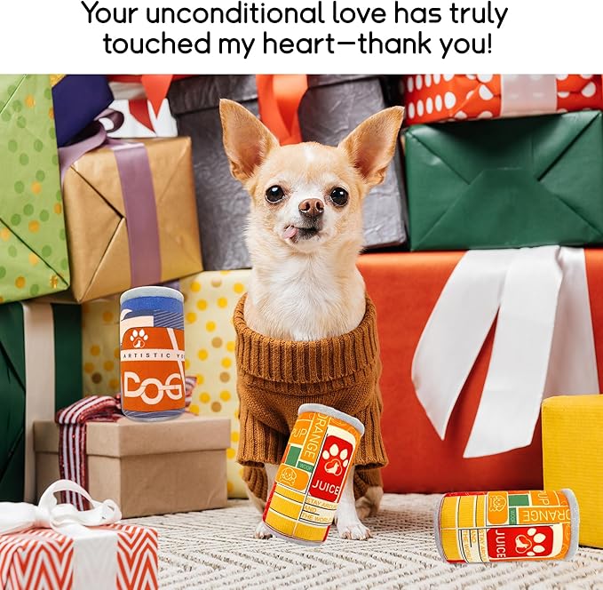 Squeaky Plush Dog Toys 2 Pack - Funny Beer Puppy Toys with Squeaker for Small Medium Large Dogs, Soft Stuffed Chew Toys for Birthday Gifts(Grey&Orange)