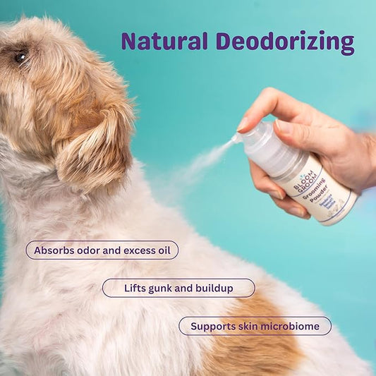 Grooming Powder – Waterless Dry Shampoo for Dogs | Dematting, Detangling, & Deodorizing | Talc-Free, Non-Toxic, Made in USA for Curly Coats with Colloidal Oatmeal & Aloe – 1.52 oz