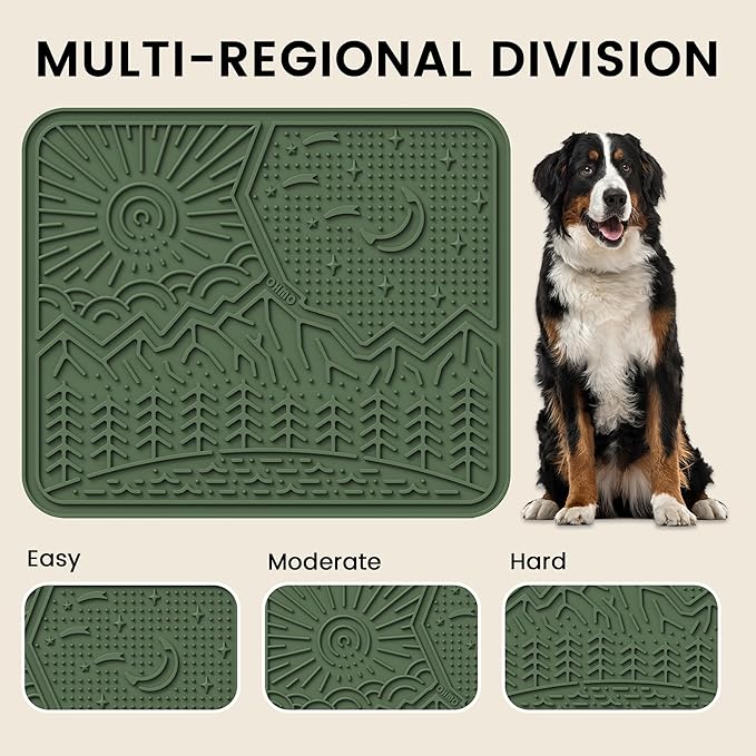 OHMO Lick Mat for Dogs and Cats Nature Design(Extra Large 1pc) Easy to Clean Pet Slow Feeder with Suction Cups, Enrichment for Anxiety Relief and Boredom Reduction(Olive Green)