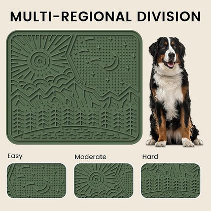 OHMO Lick Mat for Dogs and Cats Nature Design(Extra Large 1pc) Easy to Clean Pet Slow Feeder with Suction Cups, Enrichment for Anxiety Relief and Boredom Reduction(Olive Green)