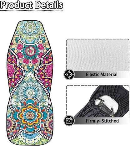 Dreaweet Boho Car Seat Covers Front Seats Universal 2 Piece Mandala Floral Pattern Car Decor Washable & Universal Seat Covers for Cars SUV Sedan