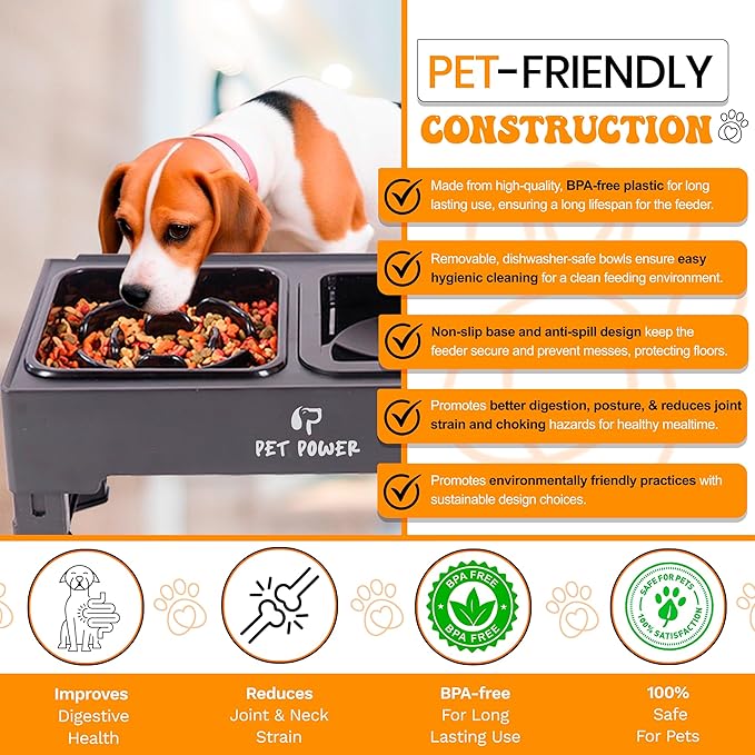 Dog Bowls Elevated Large Breed, Raised Dog Bowl Stand with 4 Adjustable Height, Slow Feeder Dog Bowls & No-Spill Water Bowl for Small, Medium, Large Dogs