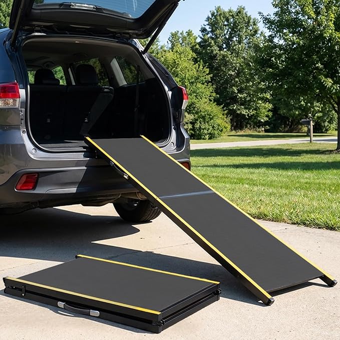 75” Dog Ramp for Car, Extra Long & Wide Pet Ramp for Large Dogs up to 300LBS, Heavy Duty Folding Dog Car Ramp for SUV/Truck/RV with Soft EVA Mat & Auto Lock, Portable Dog Ramp for SUV,Black