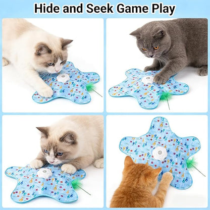 Interactive Cat Toys Rechargeable,Moving Concealed Feathers,Real Mouse Squeaky,Touch Activated Cat Kitten Toy Exercise Toys for Indoor Bored Adult Cats