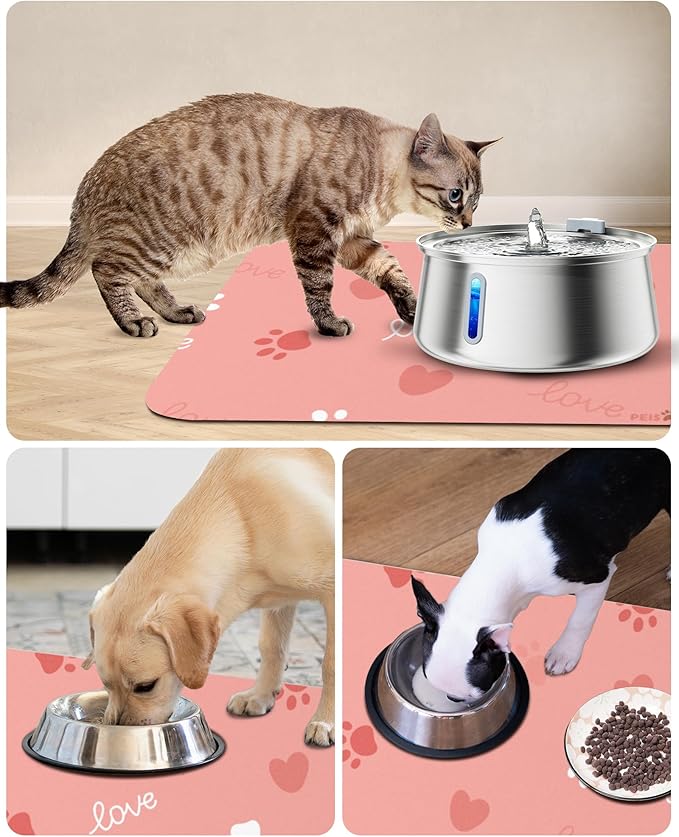 Cat Dog Food Mat, Rapid Water Absorption Dog Mat for Food and Water,100% Waterproof Cat Dog Bowl Mat, 16"x27"-Pink