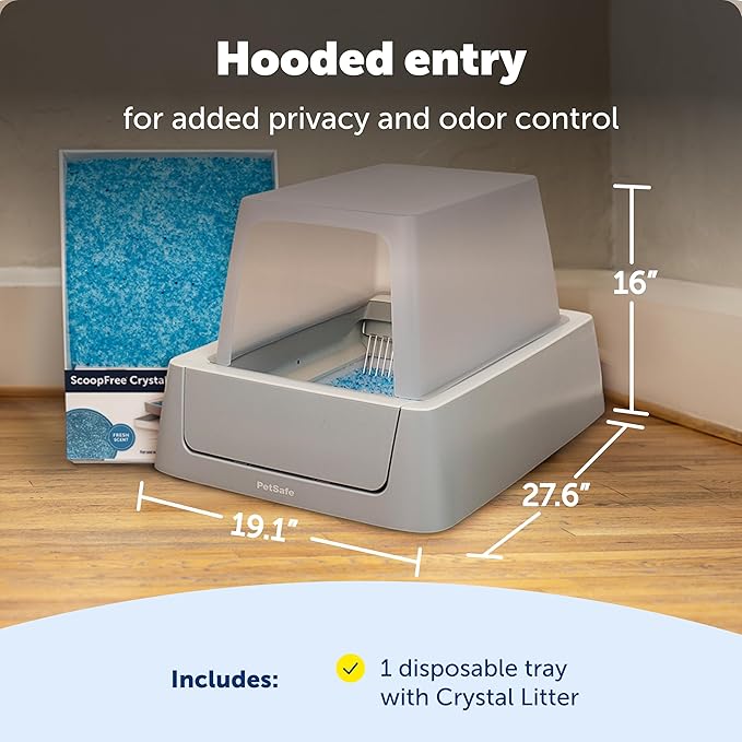 PetSafe ScoopFree Crystal Smart Self-Cleaning Automatic Litter Box - Front Entry - Uncovered Motion-Sensing Cat Box with Integrated Health Counter & App - Includes 1 Disposable Crystal Litter Tray