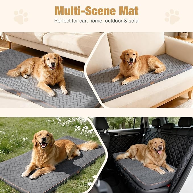 Lekereise Soft Dog Car Mat for Hard Bottom Seat Extender 53.9 x 18.1 inch- Waterproof Washable Dog Car Mat, Orthopedic Egg-Crate Foam Pet Bed, Fits Most Hard Bottom Dog Car Beds/SUVs/Trucks-Grey