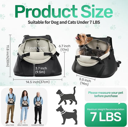 YUDODO 1-7lbs Tiny Dog Car Seat for Teacup Chihuahua Yorkie Luxury PU Leather Small Dog Booster Seat with Safety Belt, Soft Cushion, Black