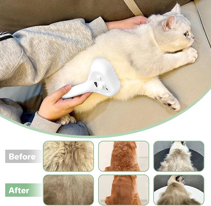 ETACCU Cat Steam Brush, 3 in 1 Cat Steam Brush for Shedding & Grooming, Steam Brush for Dogs/Cats, Remove Tangled Loose Hair for Long & Short Haired, Self Cleaning Pet Steam Brush with Release Button