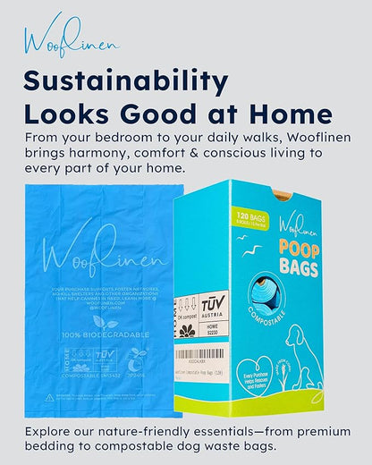 Wooflinen Unscented Compostable Dog Poop Bags – Leak-Proof Dog Poop Bags Rolls – Large 9x13”, Durable, Easy Tear – Made from Plant-Based Materials – For Big & Small Dogs – 120 Bags (8 Rolls)