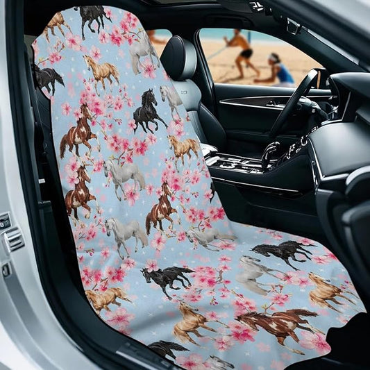SEANATIVE Horse Flowers Sweat Towel Seat Cover, Car Seat Towel Protector, Car Seat Cushion Covers for Trucks SUV Jeep, Universal Seat Covers for Gym, Running, Swimming