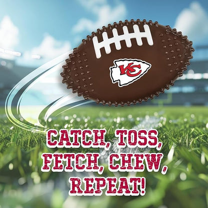 NFL Kansas City Chiefs Mega-chew Hard Nylon Bacon-flavored Dog Bone Football Chew Toy. Interactive Tasty Fun Dog Chew Toy. Indestructible Strong Durable Chew Toy Tough Pet Toys for Aggressive Chewers