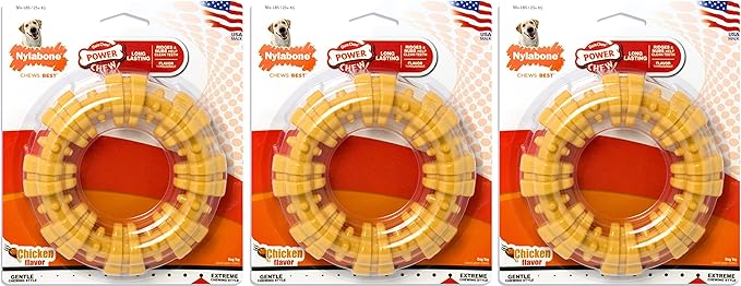 Nylabone Dura Chew Large Textured Ring Dog Chews, Chicken Flavor, Pack of 3