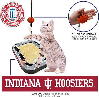 Cat Scratch Toy NCAA Indiana Hoosiers Reversible Basketball Court Felt/Cardboard Cat Scratcher Toy. Interactive Cat Ball Bell in Tracks. 6-in-1 CAT Toy Cat Wand Poll, Catnip-Filled Plush Basketball