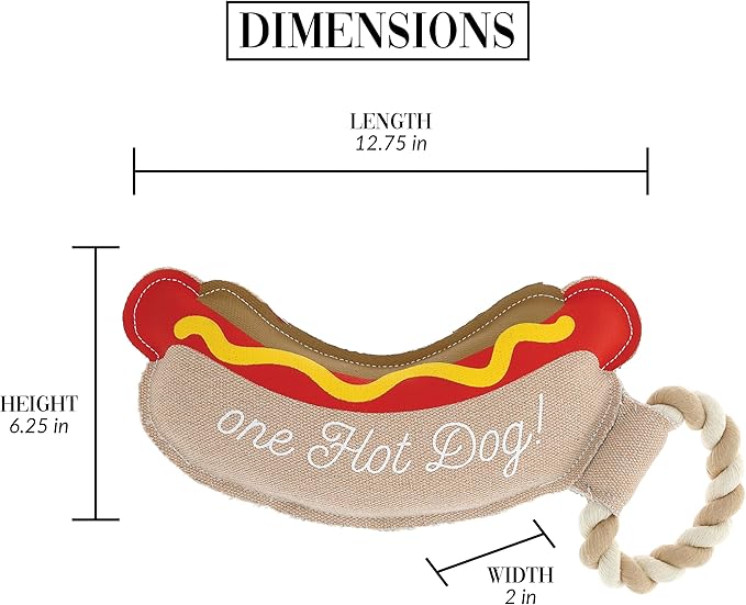 Pavilion Gift Company - Hot Dog - 12" Canvas Rope Dog Toy Chew Tug of War Hot Dog Best Friend Doggy Puppy K9 Gift