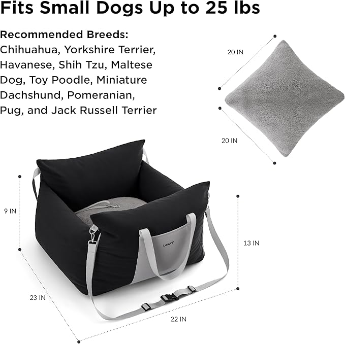 Lesure Small Dog Car Seat for Small Dogs - Waterproof Dog Booster Car Seat with Storage Pockets, Clip-On Safety Leash and Thickened Memory Foam Filling, Pet Carseat Puppy Travel Carrier Bed, Black