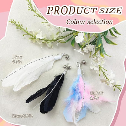 BOROLA 3 PCS Cat Feather Teaser Replacement Heads, Cats Wand Replacement Feathers with Bell, Interactive Cat Toy Attachments for Indoor Cats, DIY Cat Accessories(White, Black, Multi-Colored)