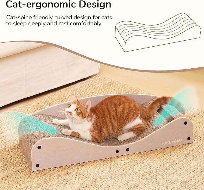 FUKUMARU Cardboard Cat Scratcher Bed, Extra Long 29.1 Inch Cat Scratch Bed Couch Indoor, Natural Felt Multifunctional Cats Scratching Lounger, Horizontal Kitten Cats Scratch Pad with Ball Toy, Camel