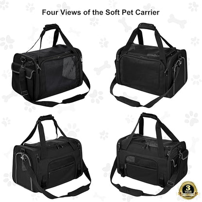 EliteField Deluxe Soft-Sided Pet Carrier (3 Year Warranty, Airline Approved), Travel Bag for Dogs, Cats & Small Pets, with Expandable Mat