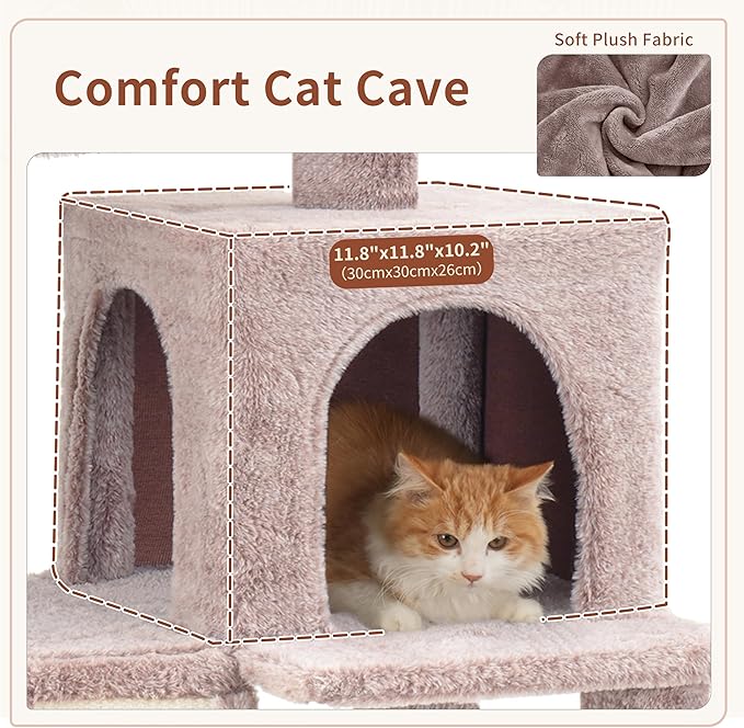 Multi-Level Cat Tree for Indoor Cats, Cat Tower with 2 Scratching Boards, 2 Plush Padding Platforms, Cat Condo House with Hammock, Basket, Muchroom GCT022MU