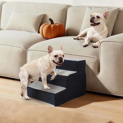 Dog Stairs for Small Dogs 13.6" H, Non-Slip Pet Stairs Ramp for Small Medium Dogs and Cats, Doggy Steps for Bed, Couch or Chair, High Density Foam Indoor (Grey, 15"x18"x13.6, 3)