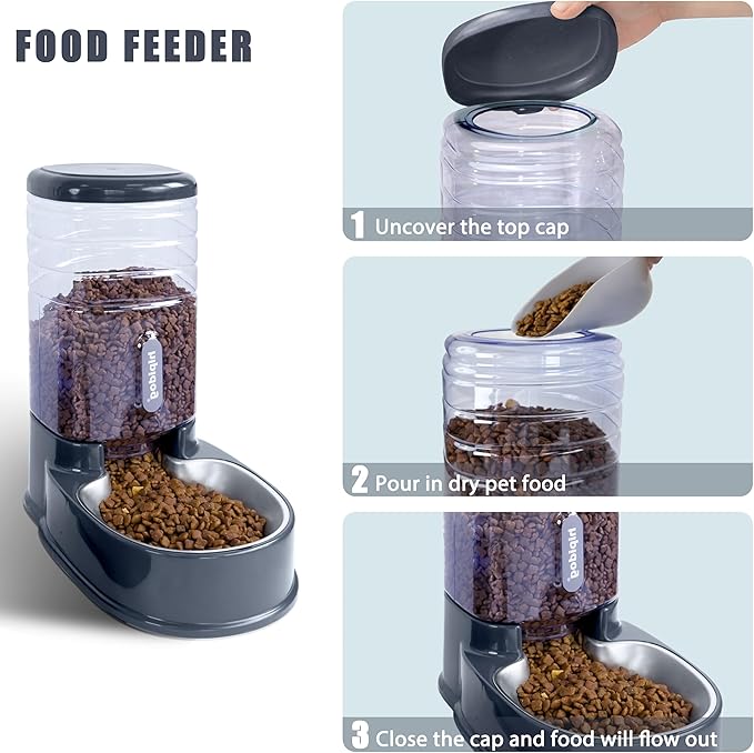 UniqueFit Cats Dogs Automatic Food Feeder and Water Dispenser Set 3.8L with Stainless Steel Bowl