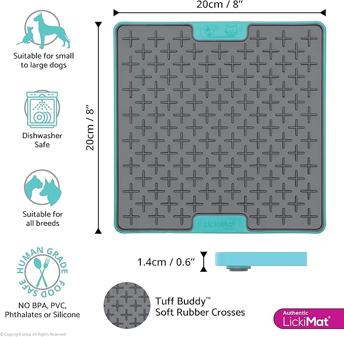 LickiMat Tuff, Heavy-Duty Buddy, Dog Slow Feeder Lick Mat, Boredom Anxiety Reducer; Perfect for Food, Treats, Yogurt, or Peanut Butter, Fun Alternative to a Slow Feed Dog Bowl, Turquoise