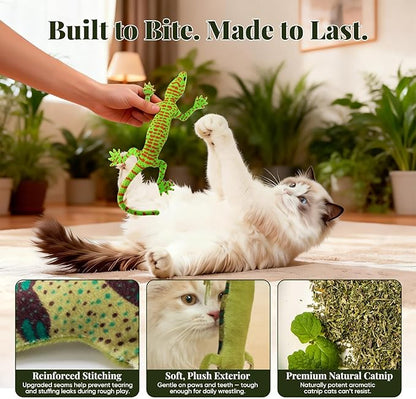CiyvoLyeen Lizard Catnip Toys Chew Bite Resistant Toys for Indoor Cats Boredom Relief Teeth Cleaning Interactive Funny Cute Kitten Cat Lover Gifts Christmas Birthday Presents Set of 4